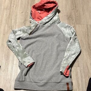 AMPERSAND AVE Heather Gray Hoodie with Coral Lining & Double Hood